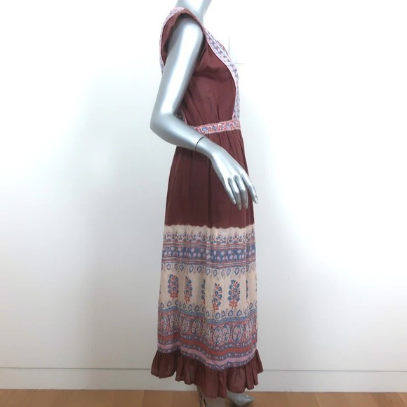 Ulla Johnson Midi Dress Loretta Dark Rose Indian Floral Print Cotton Size 10 - Picture 4 of 8